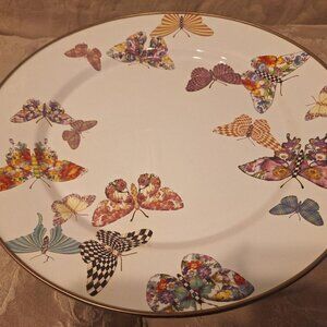 Mackenzie-Childs Enamel on Metal Butterfly Garden White Dinner Plate 10.5” -BNWT